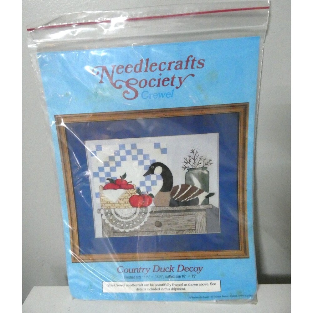 Needlecrafts Society Crewel Kit Country Duck Decoy 11.5" x 14.5" Embroidery Farm